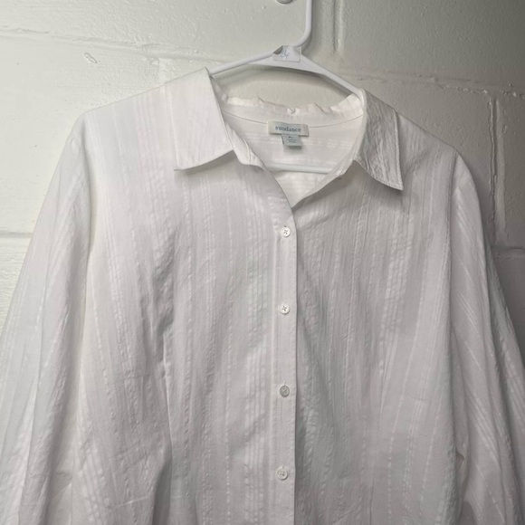 Sundance Size Large Petite White Ribbed Long Sleeve Button Down Shirt - Picture 3 of 12